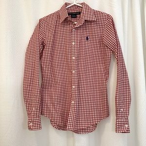 COPY - NWOT Women’s Red and White checked Polo